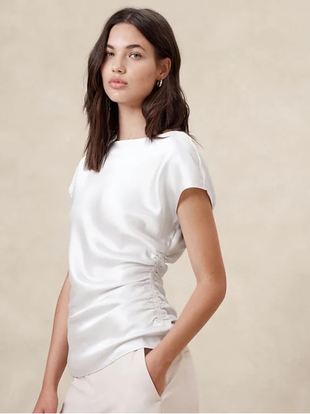 Banana Republic Snow White Satin side-shirred Blouse - size 6
